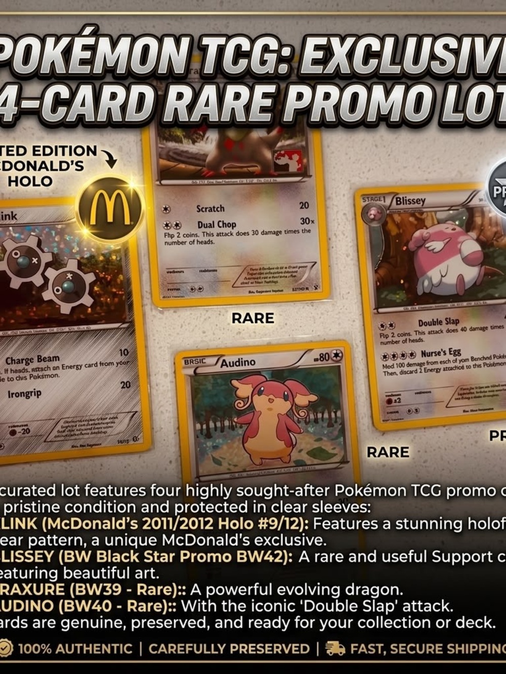 L30 Pokemon TCG Rare Card Lot McDonald's Holo Klink Blissey Promo Fraxure Audino